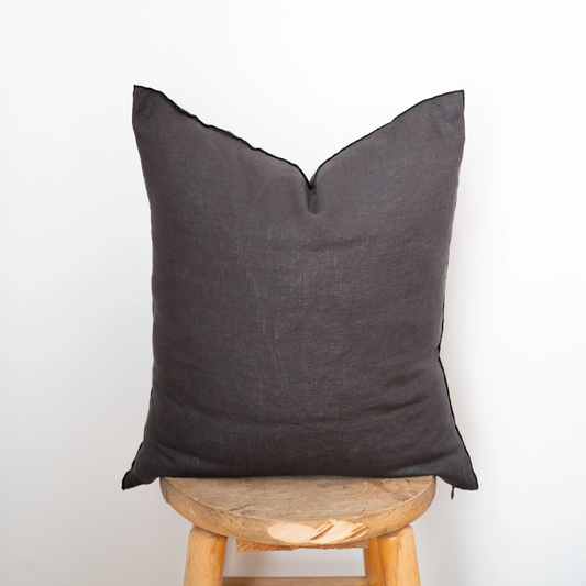 Square Edged Linen Pillow COVER - Charcoal