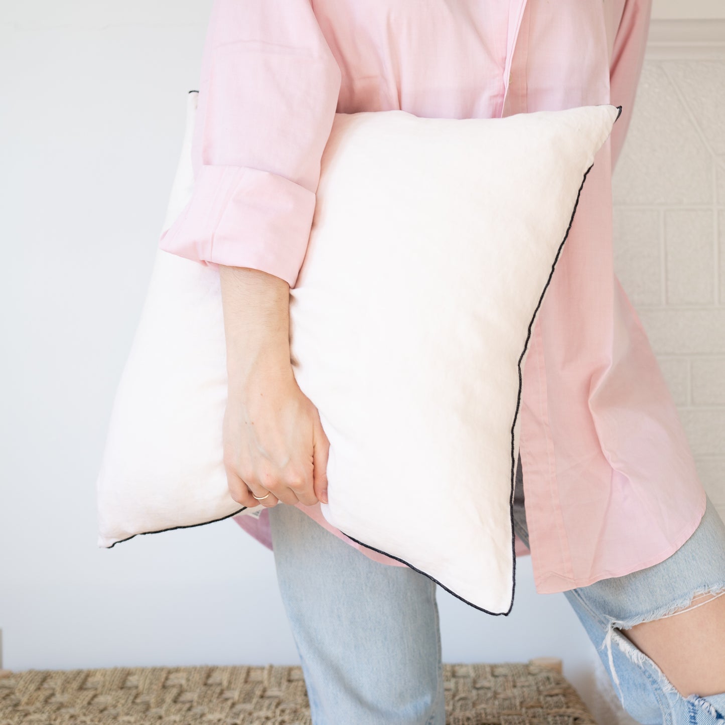 Square Edged Linen Pillow COVER - Blush