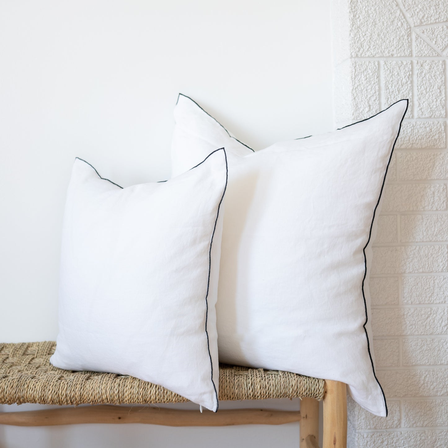 Square Edged Linen Pillow COVER - White