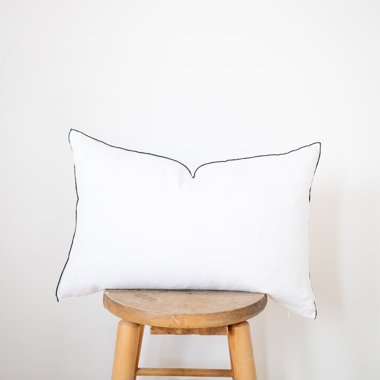 Lumbar Edged Linen Pillow COVER - White