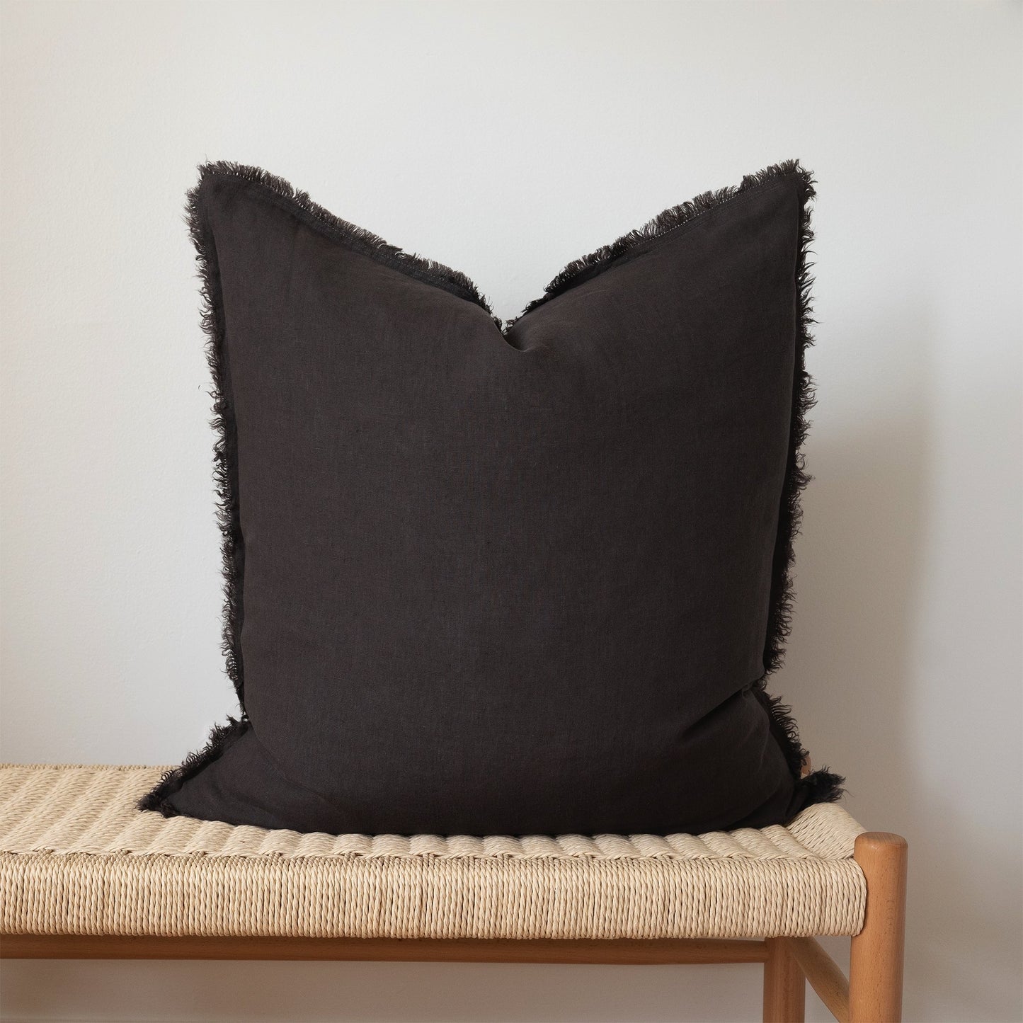 Square Fringed Linen Pillow COVER - Charcoal