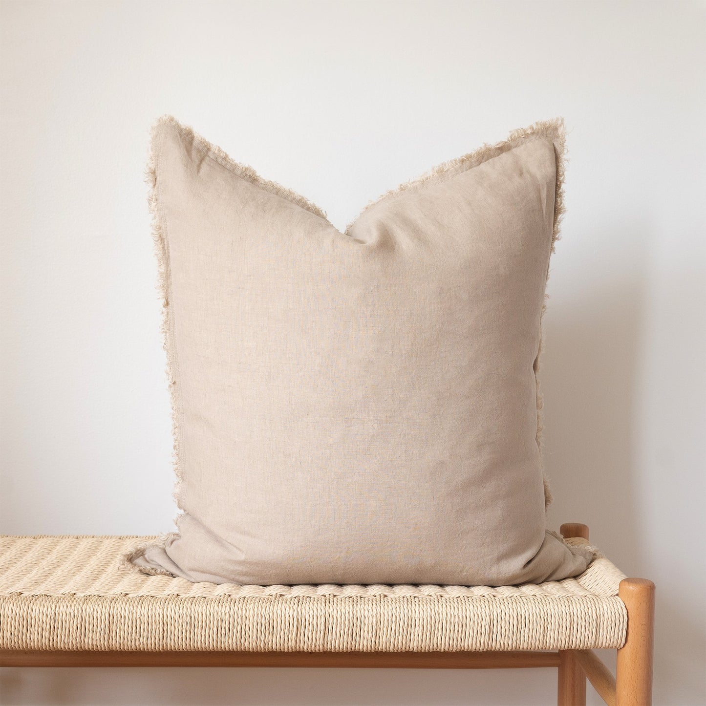 Square Fringed Linen Pillow COVER - Natural