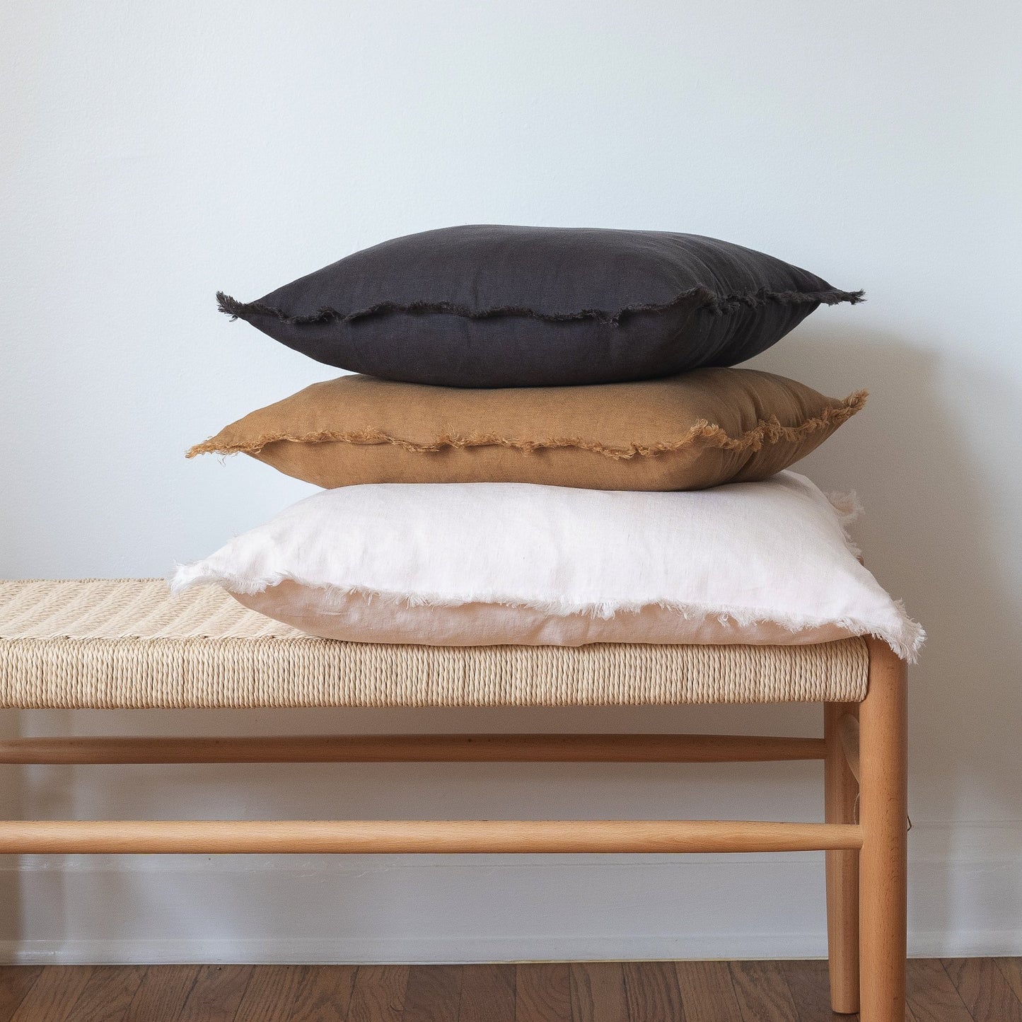 Square Fringed Linen Pillow COVER - Blush